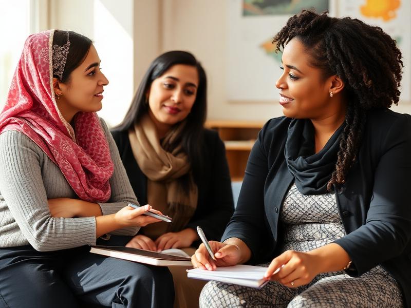 An educator receives coaching feedback from a mentor taking notes beside her.